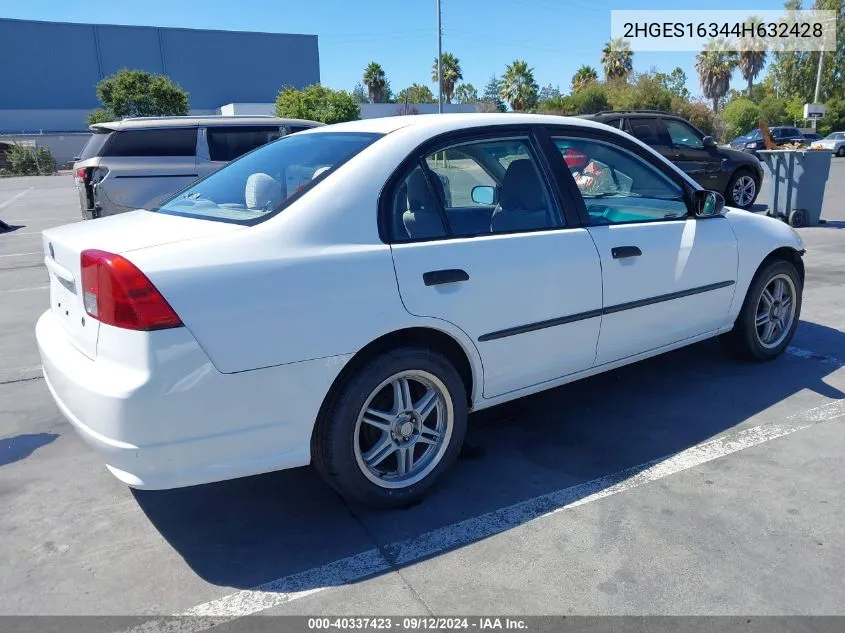 2004 Honda Civic Vp VIN: 2HGES16344H632428 Lot: 40337423