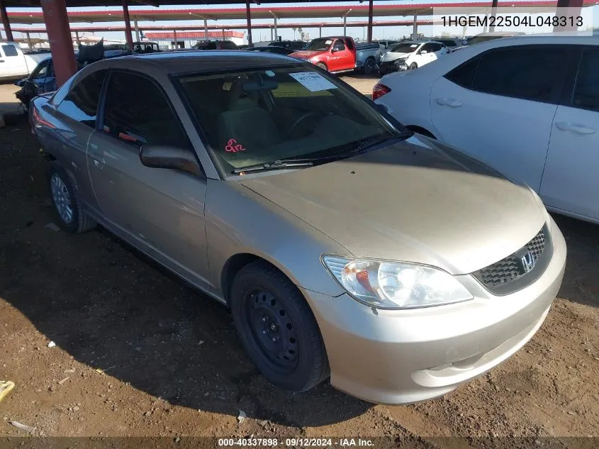 2004 Honda Civic Lx VIN: 1HGEM22504L048313 Lot: 40337898