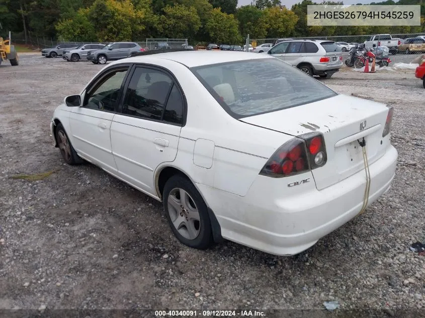 2004 Honda Civic Ex VIN: 2HGES26794H545259 Lot: 40340091