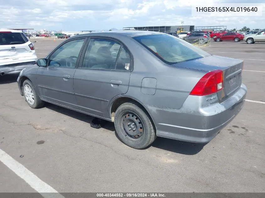 2004 Honda Civic Lx VIN: 1HGES165X4L019640 Lot: 40344552