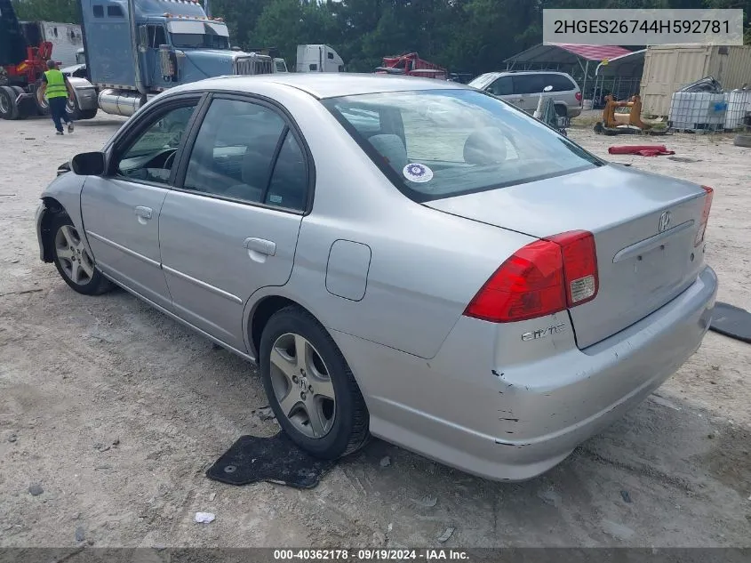 2004 Honda Civic Ex VIN: 2HGES26744H592781 Lot: 40362178