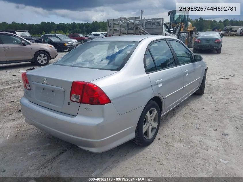 2004 Honda Civic Ex VIN: 2HGES26744H592781 Lot: 40362178