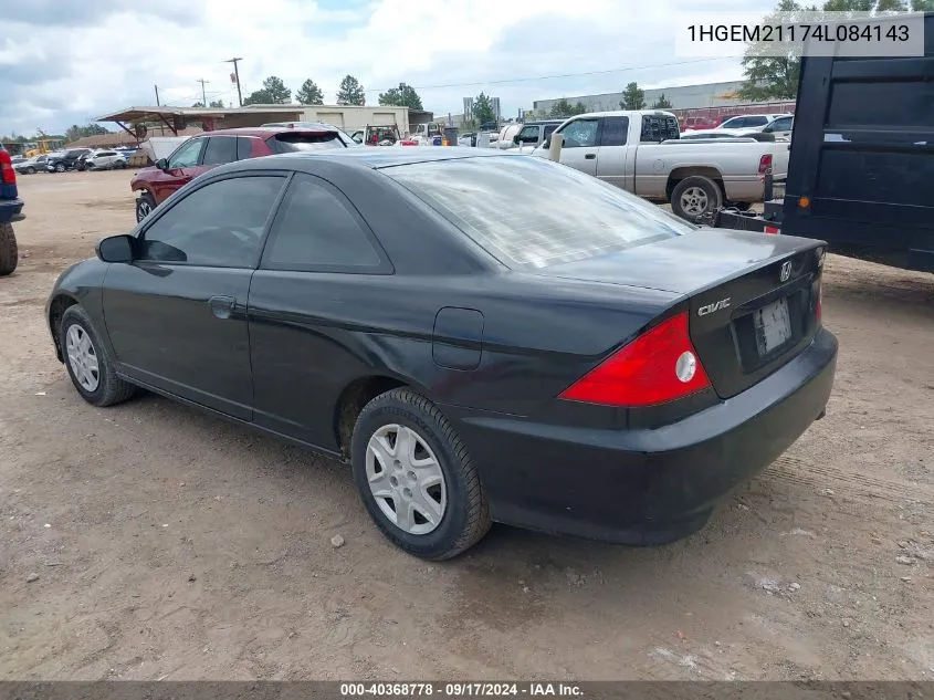 2004 Honda Civic Vp VIN: 1HGEM21174L084143 Lot: 40368778