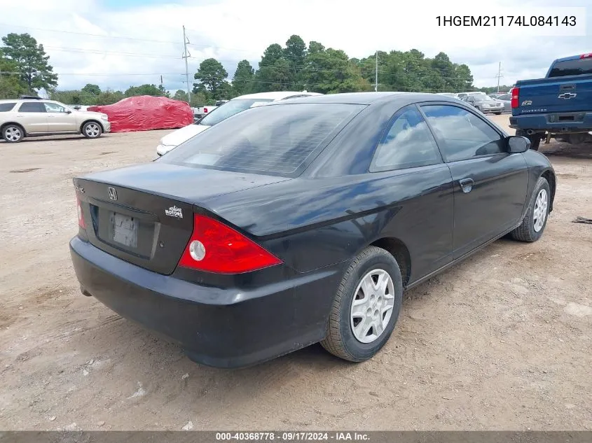 2004 Honda Civic Vp VIN: 1HGEM21174L084143 Lot: 40368778