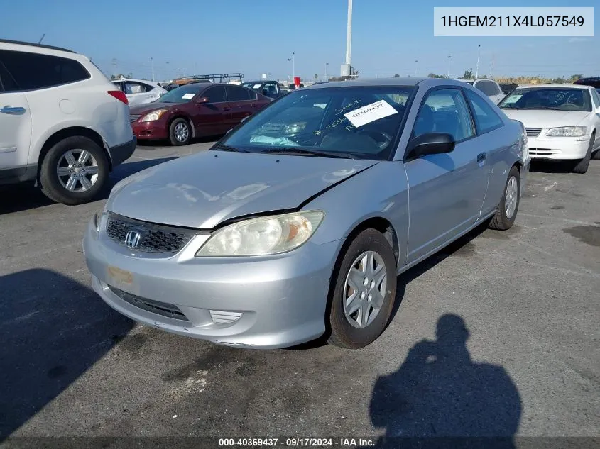 2004 Honda Civic Vp VIN: 1HGEM211X4L057549 Lot: 40369437