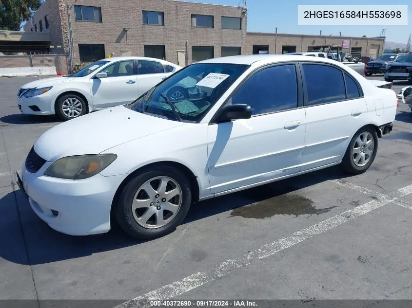 2004 Honda Civic Lx VIN: 2HGES16584H553698 Lot: 40372690