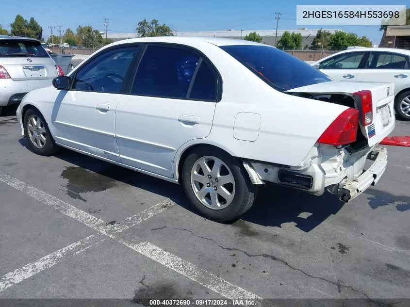 2004 Honda Civic Lx VIN: 2HGES16584H553698 Lot: 40372690