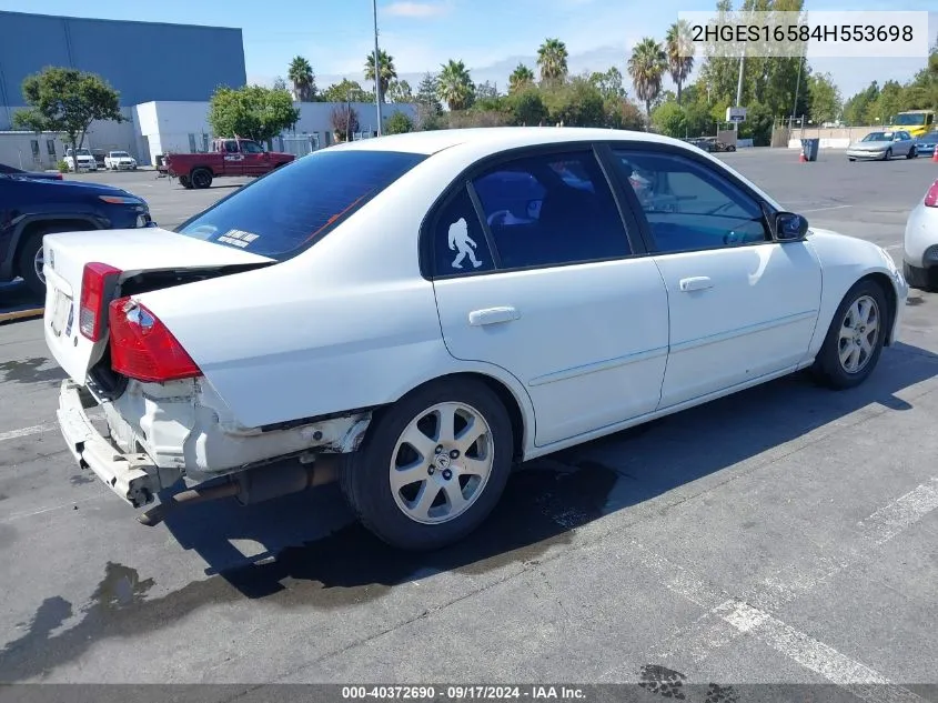 2004 Honda Civic Lx VIN: 2HGES16584H553698 Lot: 40372690