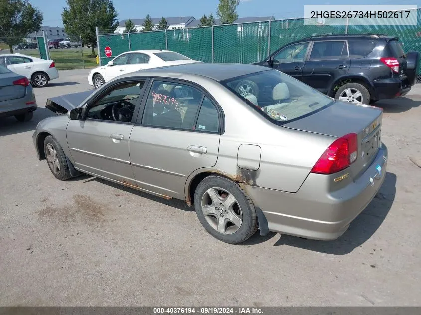 2004 Honda Civic Ex VIN: 2HGES26734H502617 Lot: 40376194