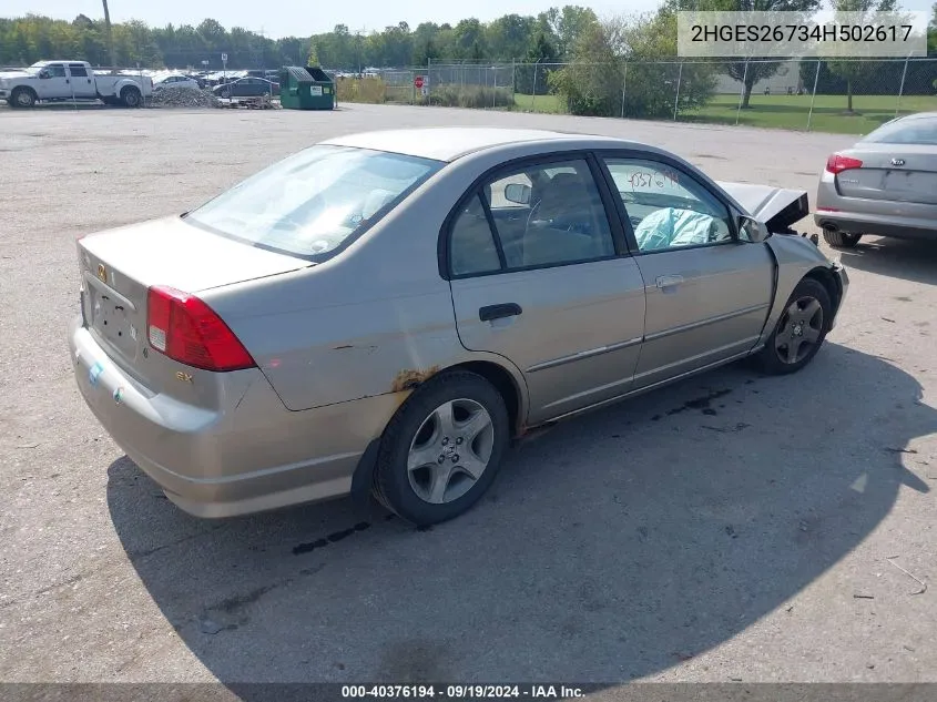 2004 Honda Civic Ex VIN: 2HGES26734H502617 Lot: 40376194