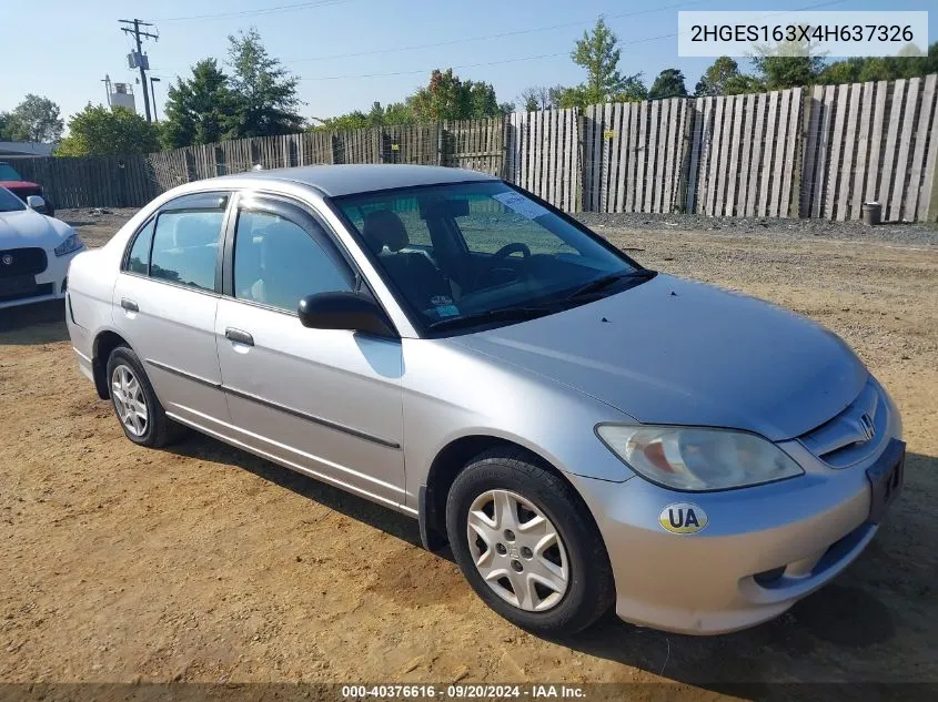 2004 Honda Civic Vp VIN: 2HGES163X4H637326 Lot: 40376616