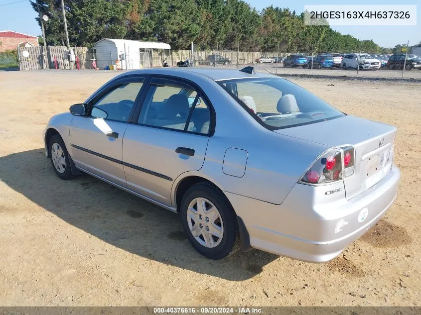 2004 Honda Civic Vp VIN: 2HGES163X4H637326 Lot: 40376616