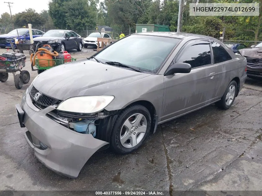 2004 Honda Civic Ex VIN: 1HGEM22974L012699 Lot: 40377556