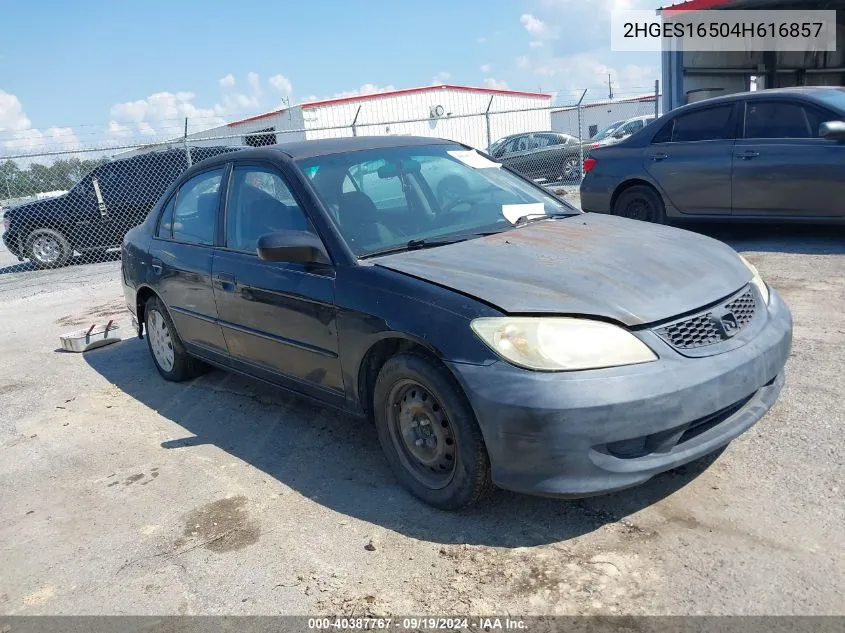 2004 Honda Civic Lx VIN: 2HGES16504H616857 Lot: 40387767