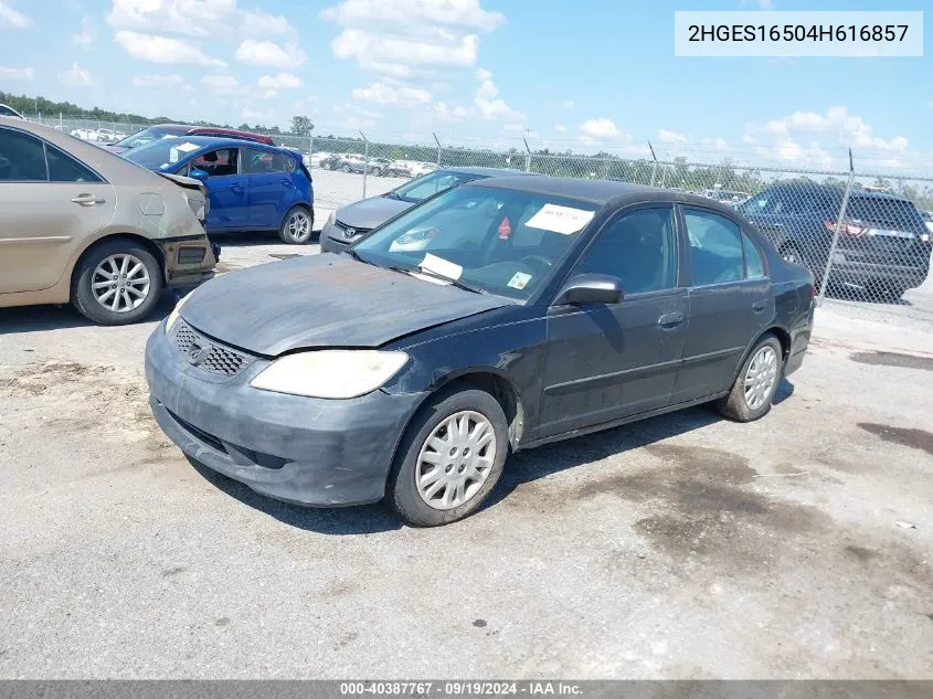 2004 Honda Civic Lx VIN: 2HGES16504H616857 Lot: 40387767