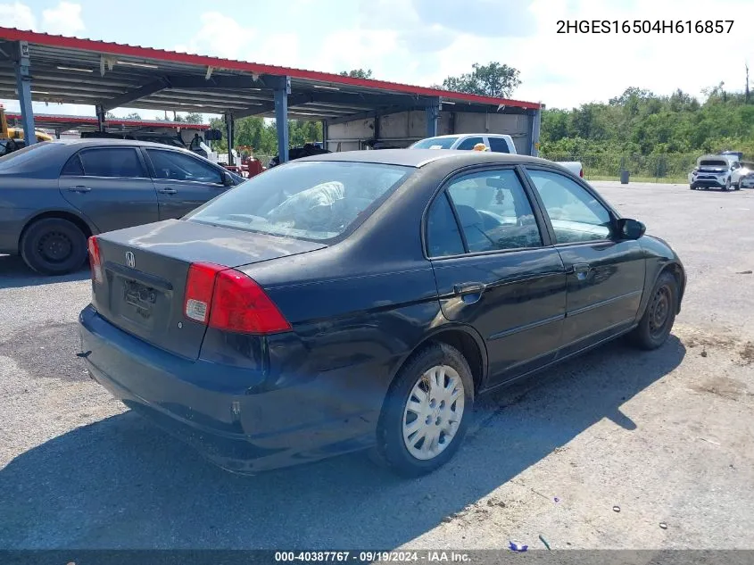 2004 Honda Civic Lx VIN: 2HGES16504H616857 Lot: 40387767