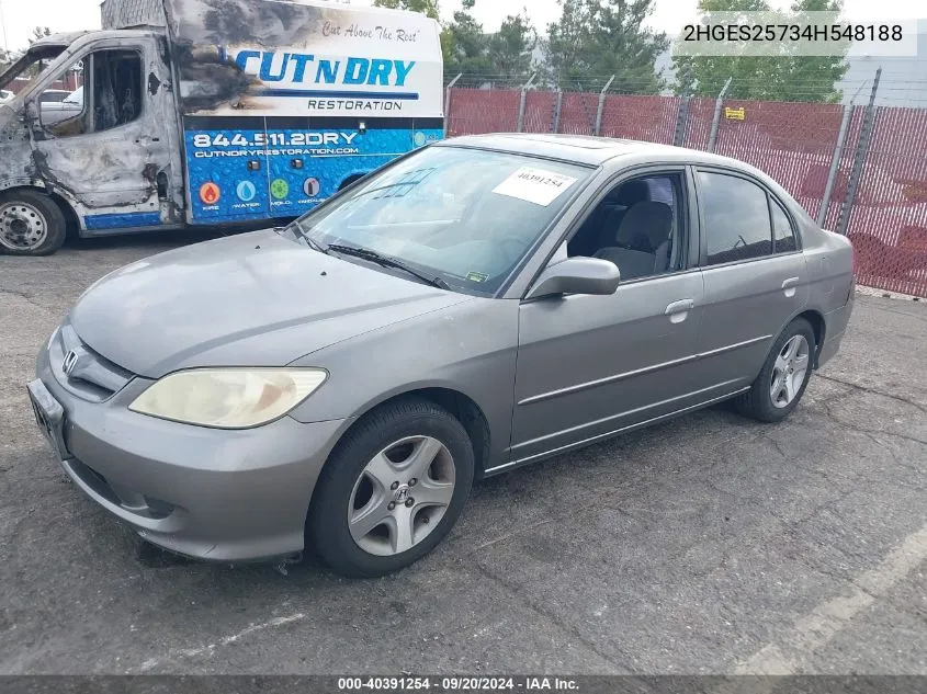 2004 Honda Civic Ex VIN: 2HGES25734H548188 Lot: 40391254