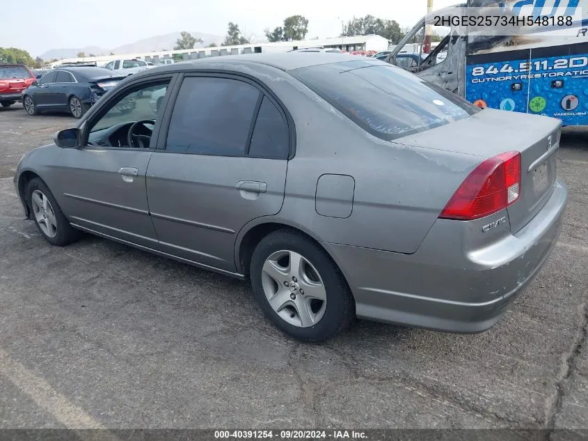 2004 Honda Civic Ex VIN: 2HGES25734H548188 Lot: 40391254