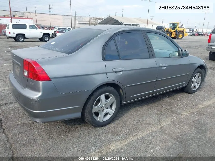 2004 Honda Civic Ex VIN: 2HGES25734H548188 Lot: 40391254