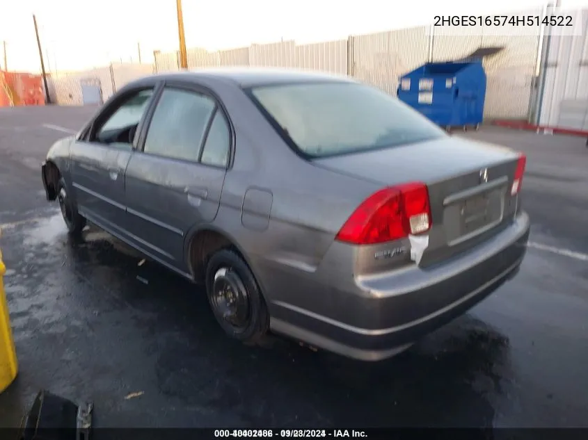 2HGES16574H514522 2004 Honda Civic Lx