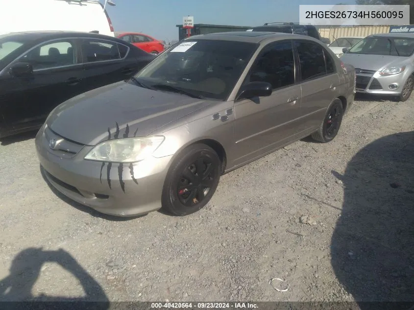 2004 Honda Civic Ex VIN: 2HGES26734H560095 Lot: 40420564