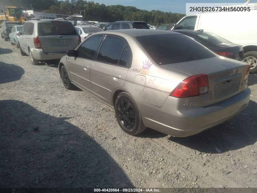 2004 Honda Civic Ex VIN: 2HGES26734H560095 Lot: 40420564