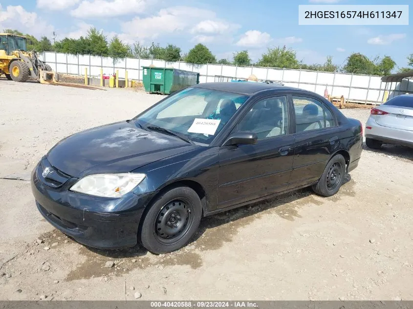 2004 Honda Civic Lx VIN: 2HGES16574H611347 Lot: 40420588