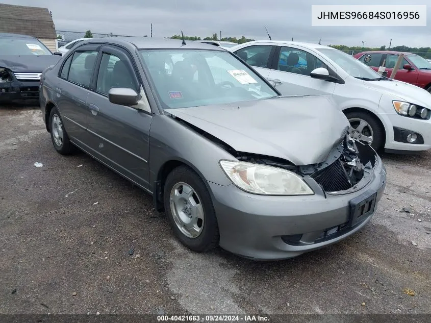 2004 Honda Civic Hybrid VIN: JHMES96684S016956 Lot: 40421663