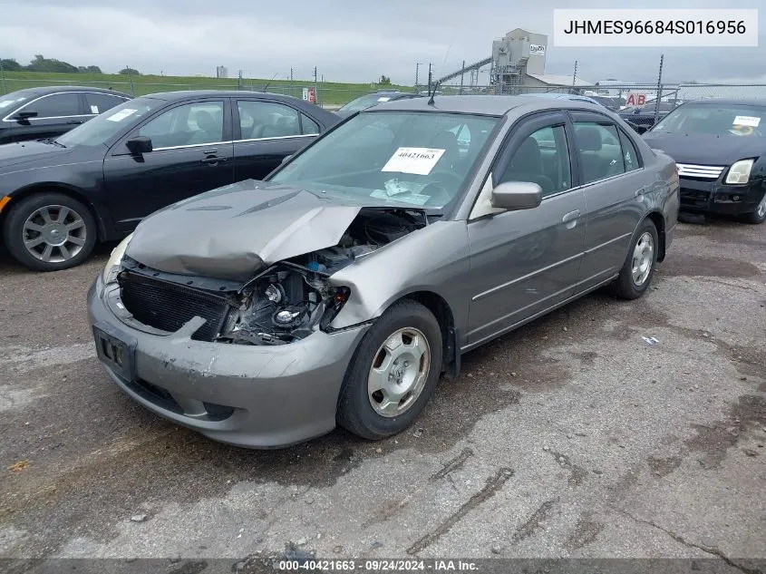 2004 Honda Civic Hybrid VIN: JHMES96684S016956 Lot: 40421663