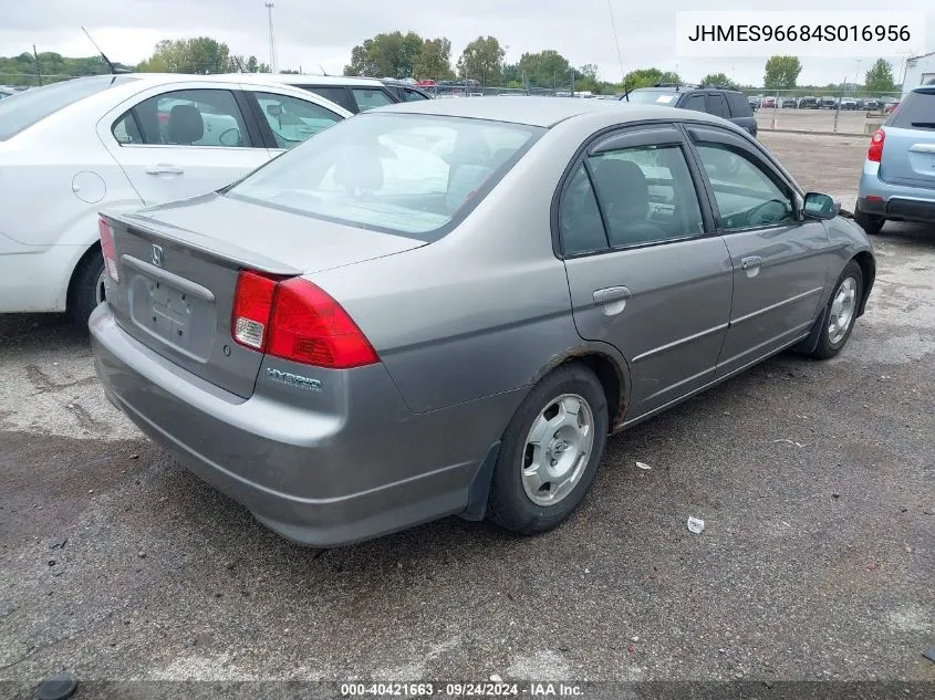 2004 Honda Civic Hybrid VIN: JHMES96684S016956 Lot: 40421663