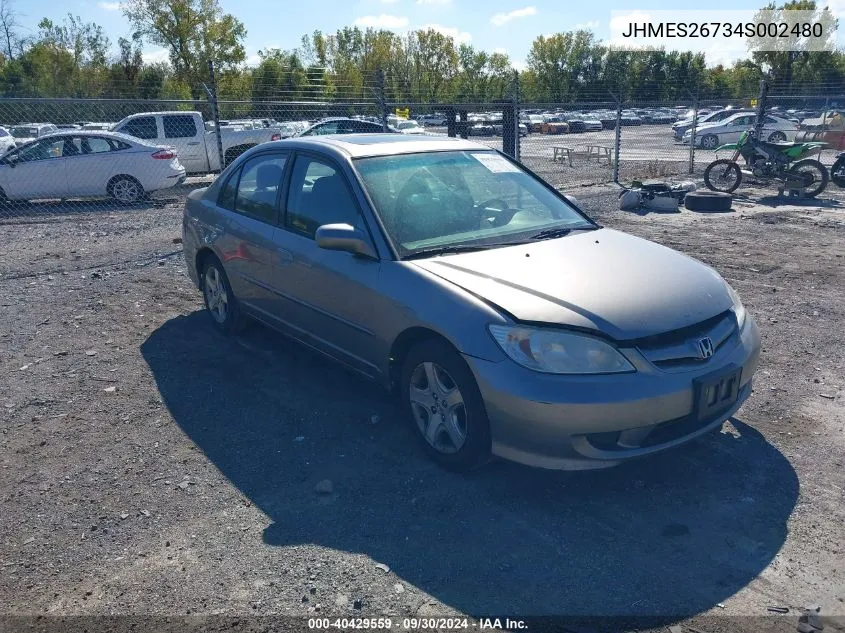 2004 Honda Civic Ex VIN: JHMES26734S002480 Lot: 40429559