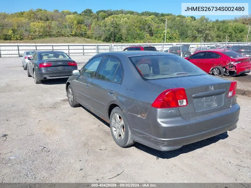 2004 Honda Civic Ex VIN: JHMES26734S002480 Lot: 40429559