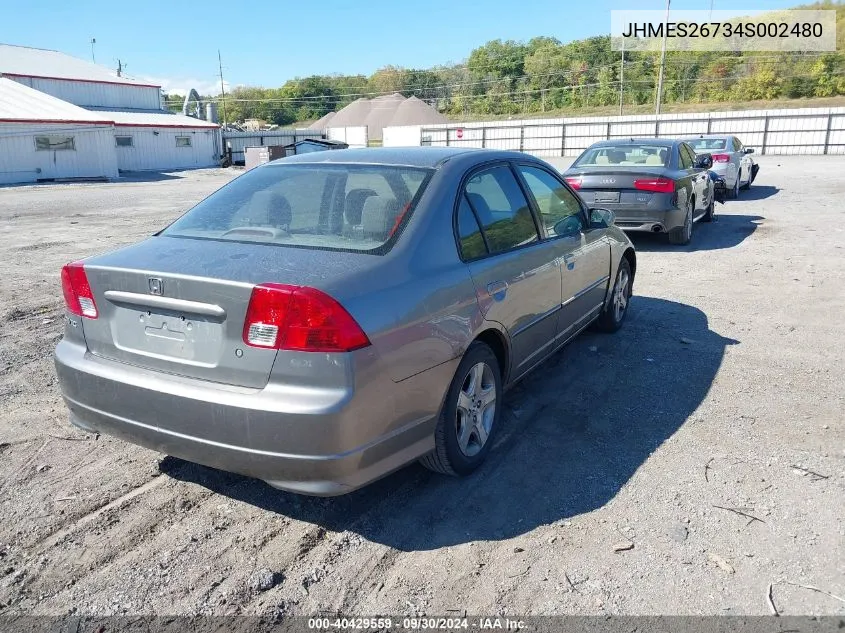 2004 Honda Civic Ex VIN: JHMES26734S002480 Lot: 40429559