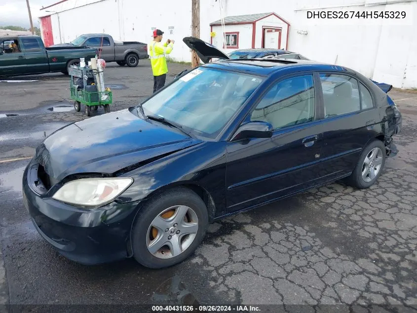 2004 Honda Civic VIN: DHGES26744H545329 Lot: 40431526