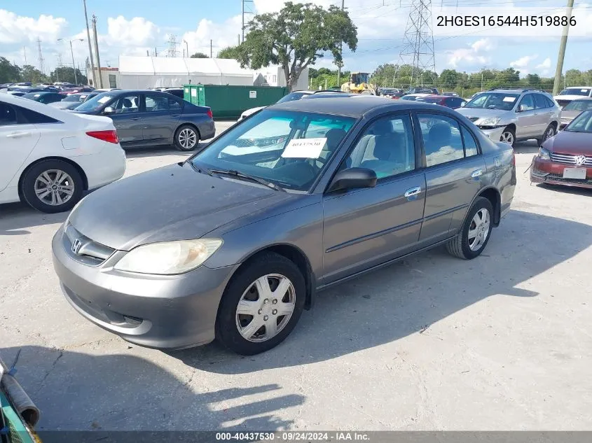 2004 Honda Civic Lx VIN: 2HGES16544H519886 Lot: 40437530