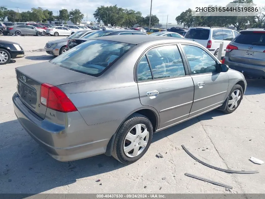 2004 Honda Civic Lx VIN: 2HGES16544H519886 Lot: 40437530