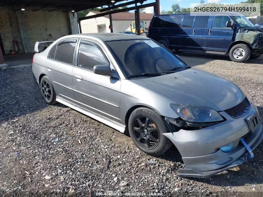 2004 Honda Civic Ex VIN: 2HGES26794H599418 Lot: 40438761