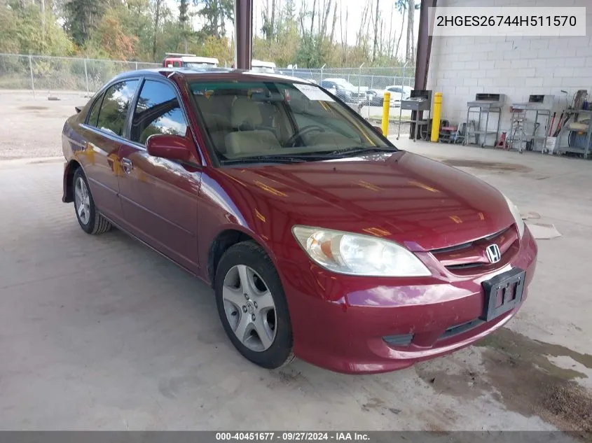 2004 Honda Civic Ex VIN: 2HGES26744H511570 Lot: 40451677