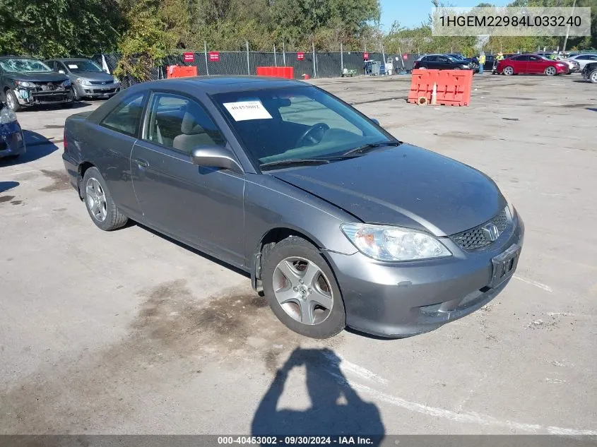 2004 Honda Civic Ex VIN: 1HGEM22984L033240 Lot: 40453002