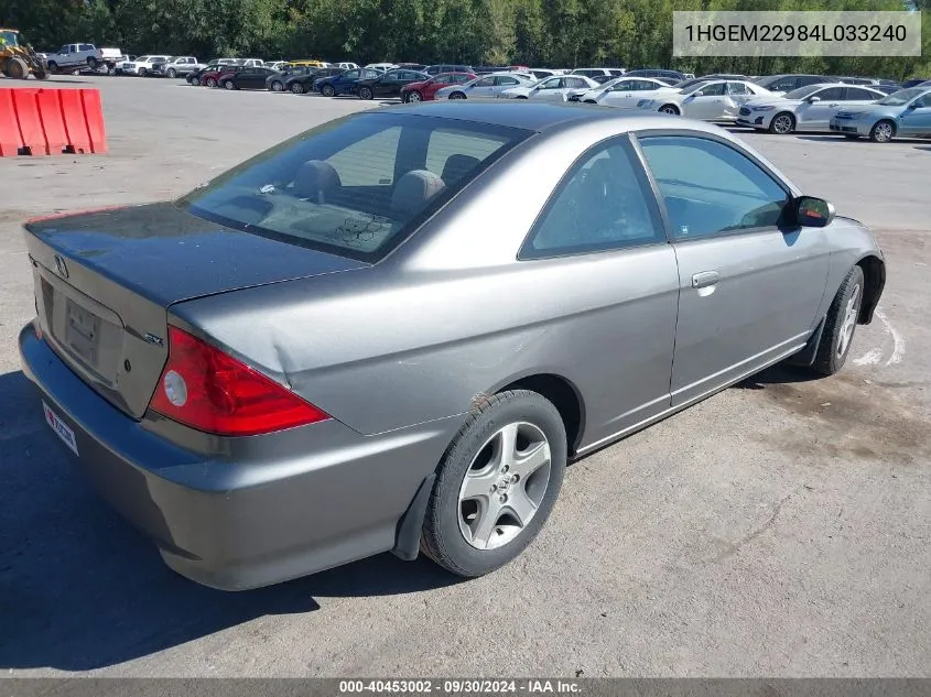 2004 Honda Civic Ex VIN: 1HGEM22984L033240 Lot: 40453002