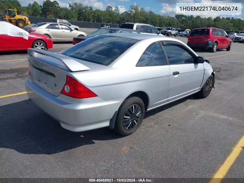 2004 Honda Civic Vp VIN: 1HGEM22174L040674 Lot: 40455921