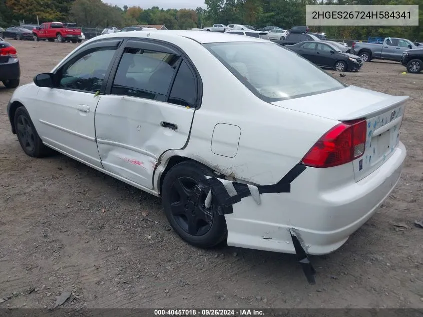 2004 Honda Civic Ex VIN: 2HGES26724H584341 Lot: 40457018