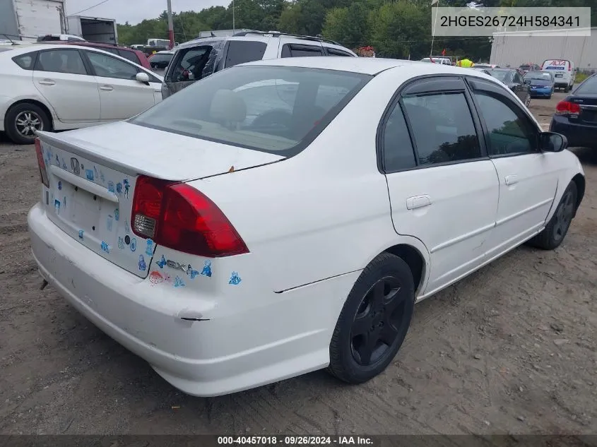 2004 Honda Civic Ex VIN: 2HGES26724H584341 Lot: 40457018