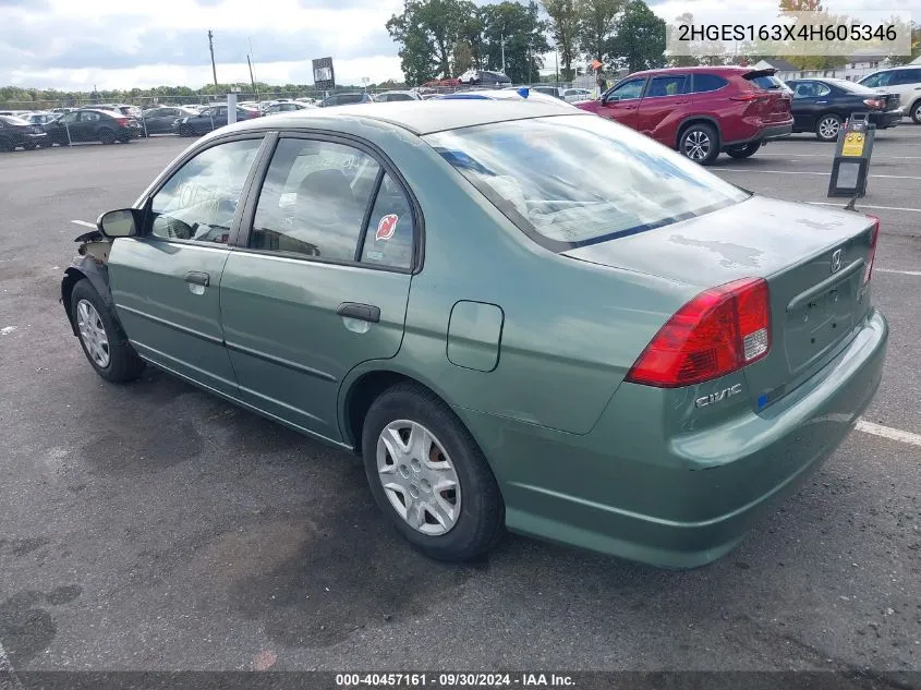 2004 Honda Civic Vp VIN: 2HGES163X4H605346 Lot: 40457161