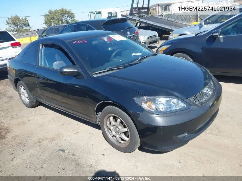 2004 Honda Civic Lx VIN: 1HGEM22574L021934 Lot: 40471147