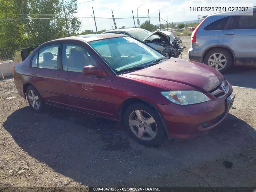 1HGES25724L022332 2004 Honda Civic Ex