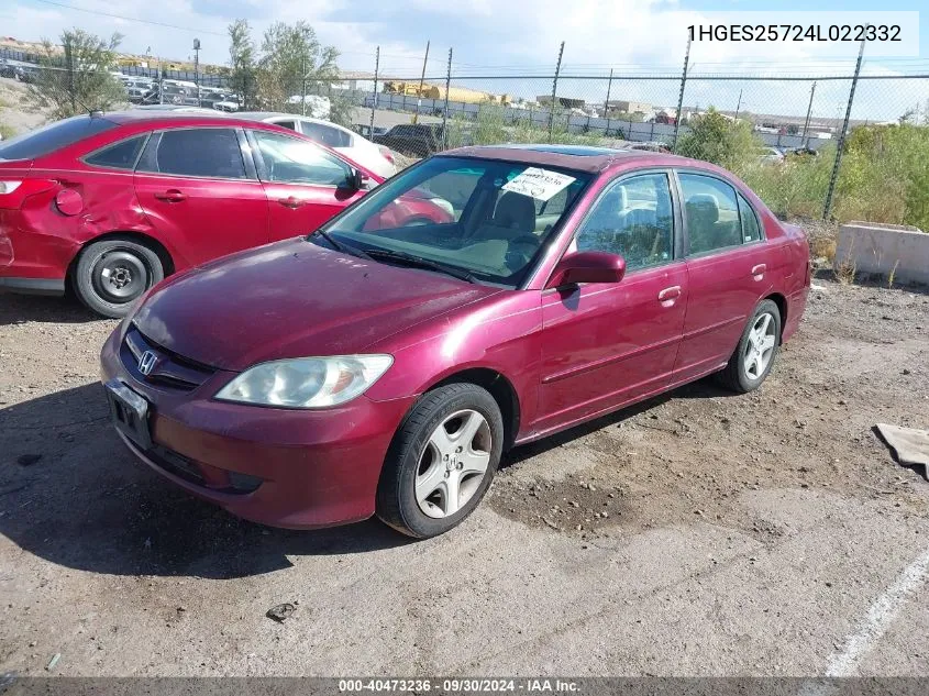 2004 Honda Civic Ex VIN: 1HGES25724L022332 Lot: 40473236