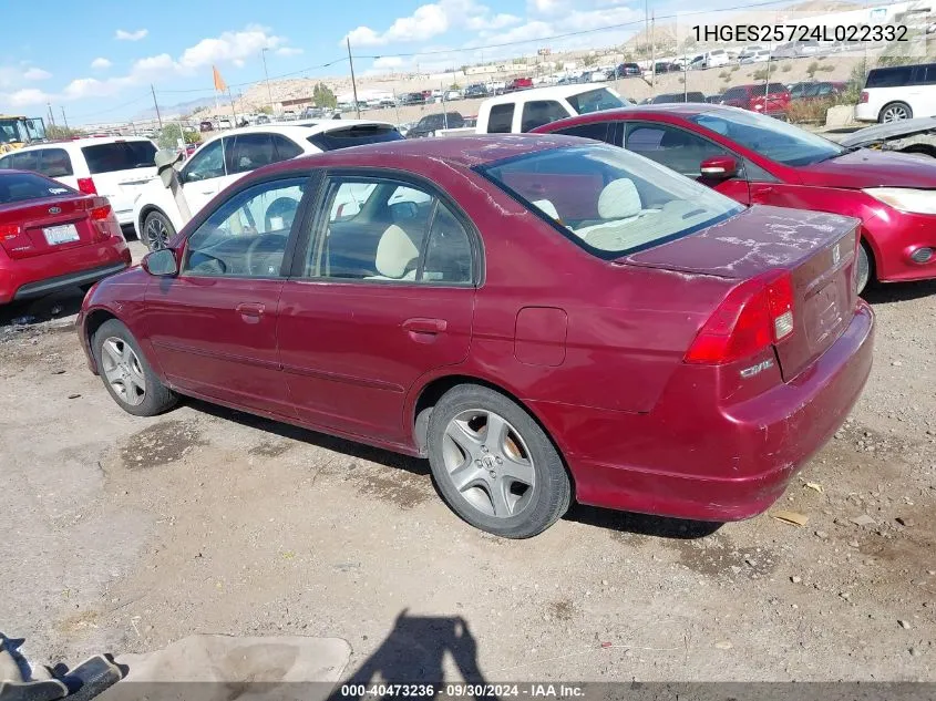 2004 Honda Civic Ex VIN: 1HGES25724L022332 Lot: 40473236