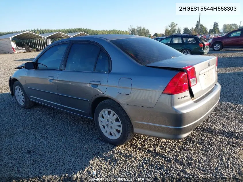 2004 Honda Civic Lx VIN: 2HGES15544H558303 Lot: 40473635