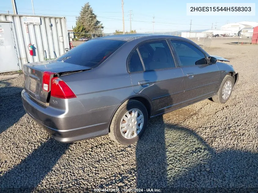 2004 Honda Civic Lx VIN: 2HGES15544H558303 Lot: 40473635